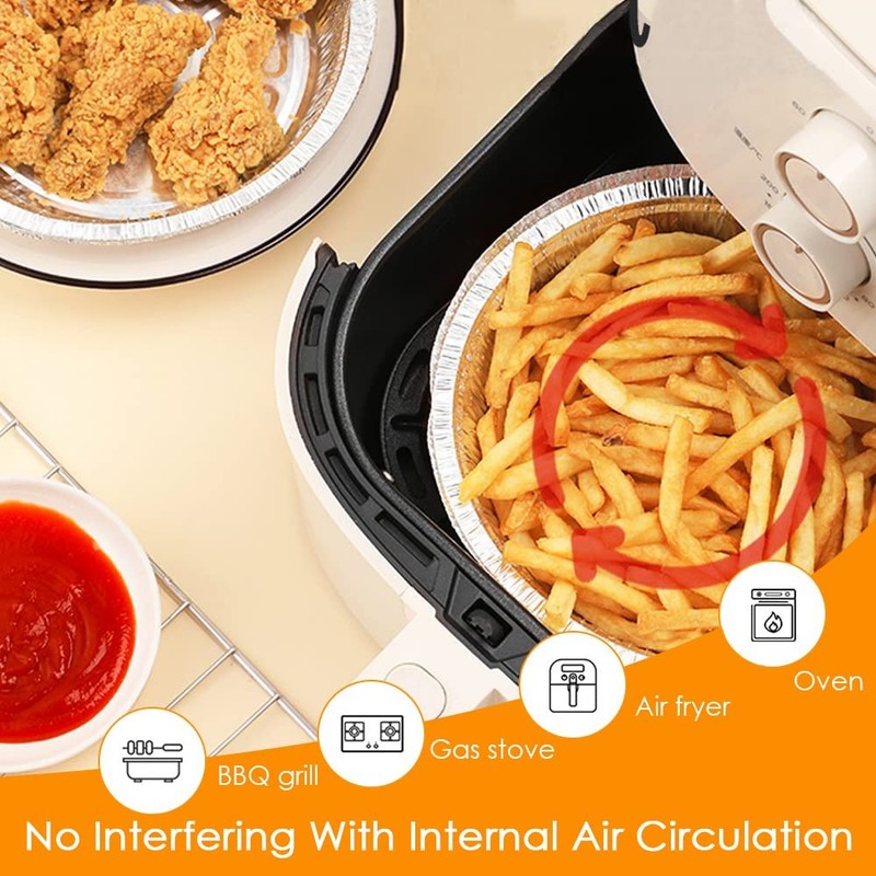 Non-Stick Round Disposable Air Fryer Aluminum Foil Liners 7 Inch, Silver gallery