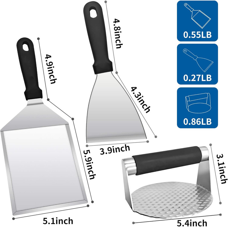 3PCS Smash Burger Press Kit - Burger Press Hamburger Spatula Griddle Scraper gallery
