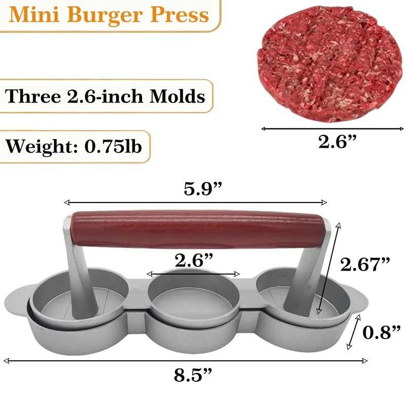 3in1 NonStick Aluminum Mini Burger Press Patty Maker Molds 2.6 Inch gallery