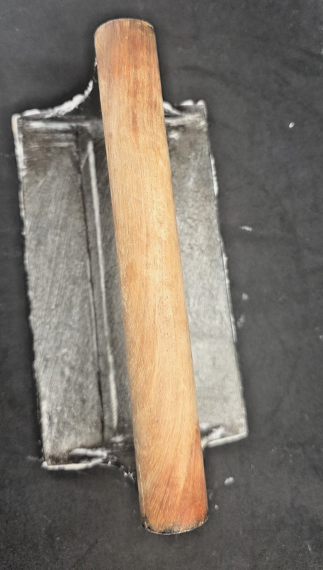 Cast Iron Pig Bacon Press Smash Burger Weight Wood Handle 7x4 Cleaned Seasoned gallery