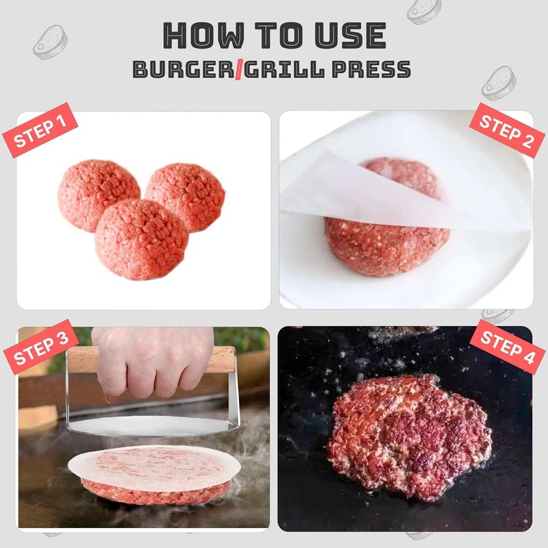 Stainless Steel Smash Burger Press Kit Hamburger Bacon Steak and Meat Smasher gallery