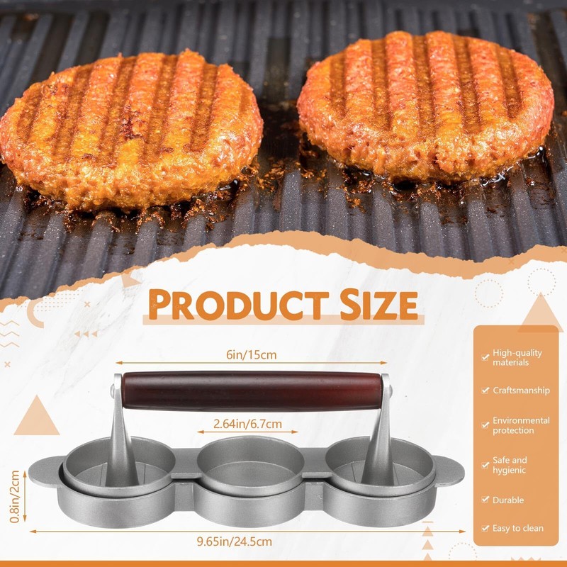 Mini Burger Press 3 Molds 2.64" Small Meat Patty Maker Round Hamburger BBQ gallery