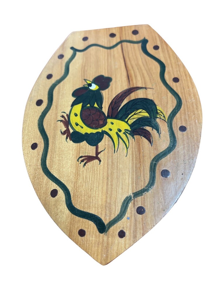 Vintage Wood Hamburger Press with Rooster Hand Painted in Japan