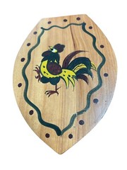 Vintage Wood Hamburger Press with Rooster Hand Painted in Japan