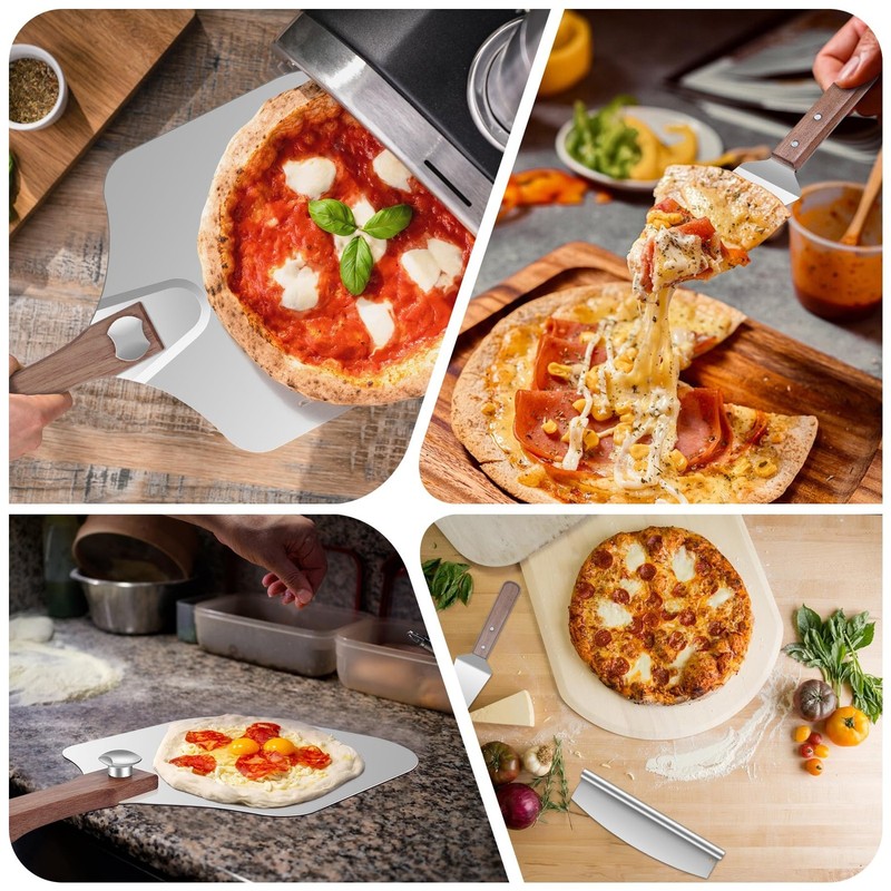 Aluminum Pizza Peel 12x14" With Foldable Wooden Handle - Metal Paddle, Rocker... gallery
