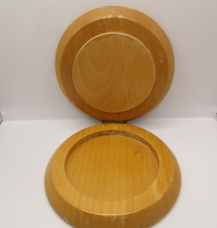Vtg. Round Wood Hamburger Press - Rooster Applique Hinged Hamburger Patty Press gallery