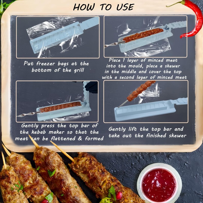 2Pcs Kebab Maker Press | Create Flawless, Manual Kabob Mould, Kabob Maker Bar... gallery