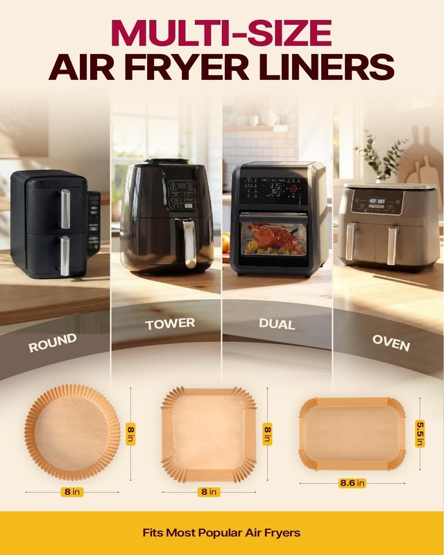 Katbite Air Fryer Liners 8" Square - Parchment Paper, Square-8"- 130pcs gallery
