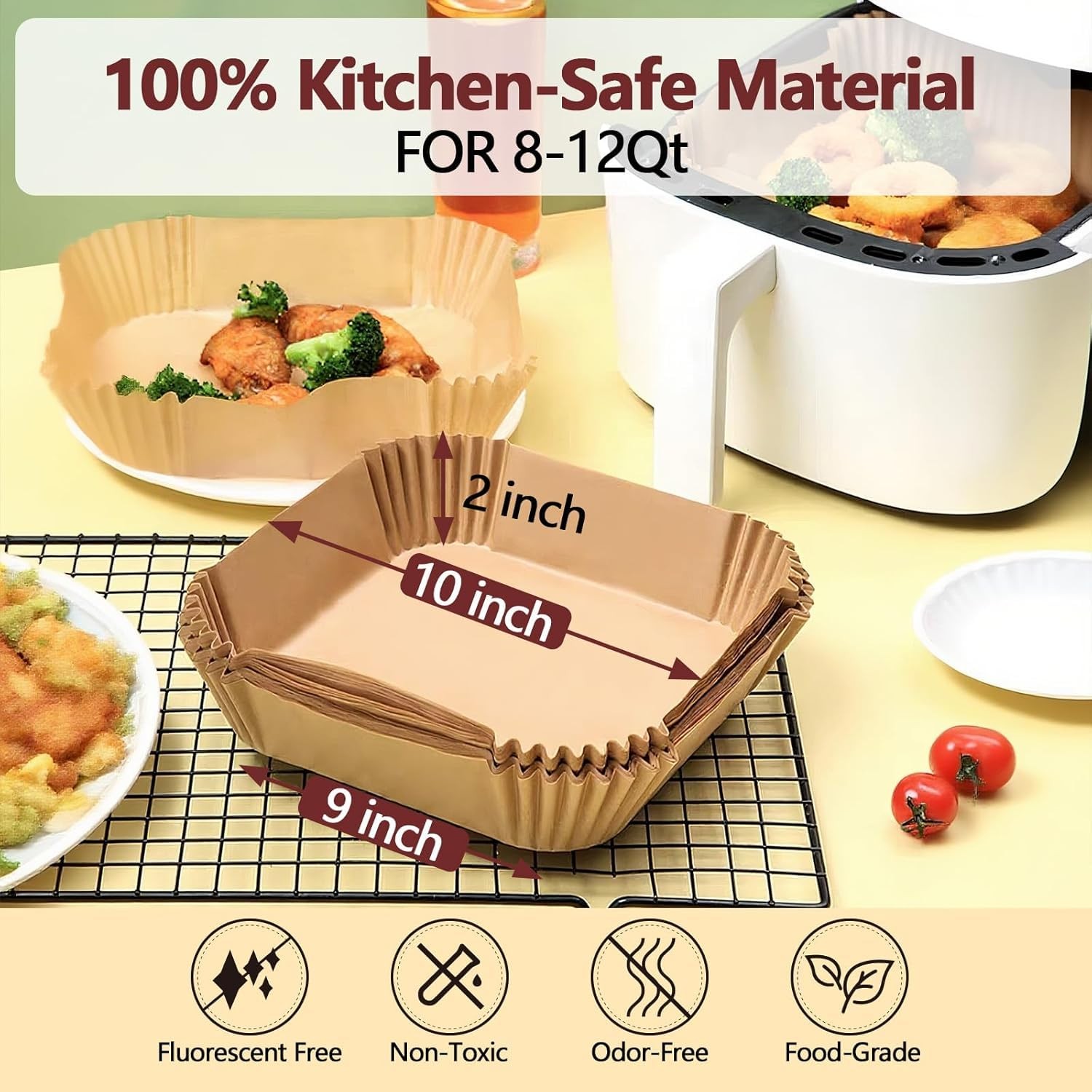 EKACO 10 Inch Air Fryer Liners Disposable-250PCS Square 10 Inch, Copper gallery