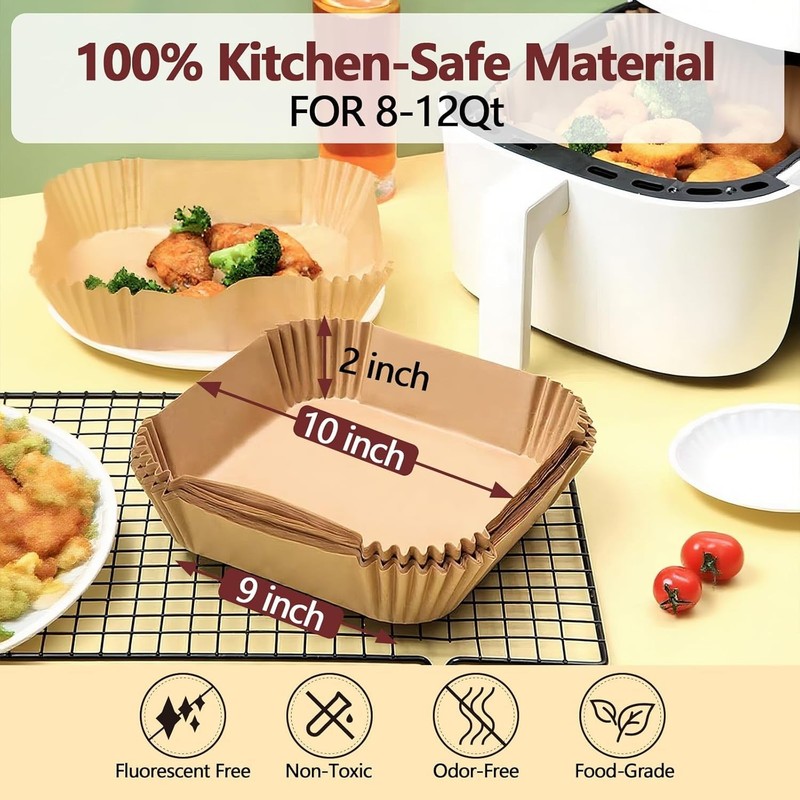 EKACO 10 Inch Air Fryer Liners Disposable-250PCS Square 10 Inch, Copper gallery