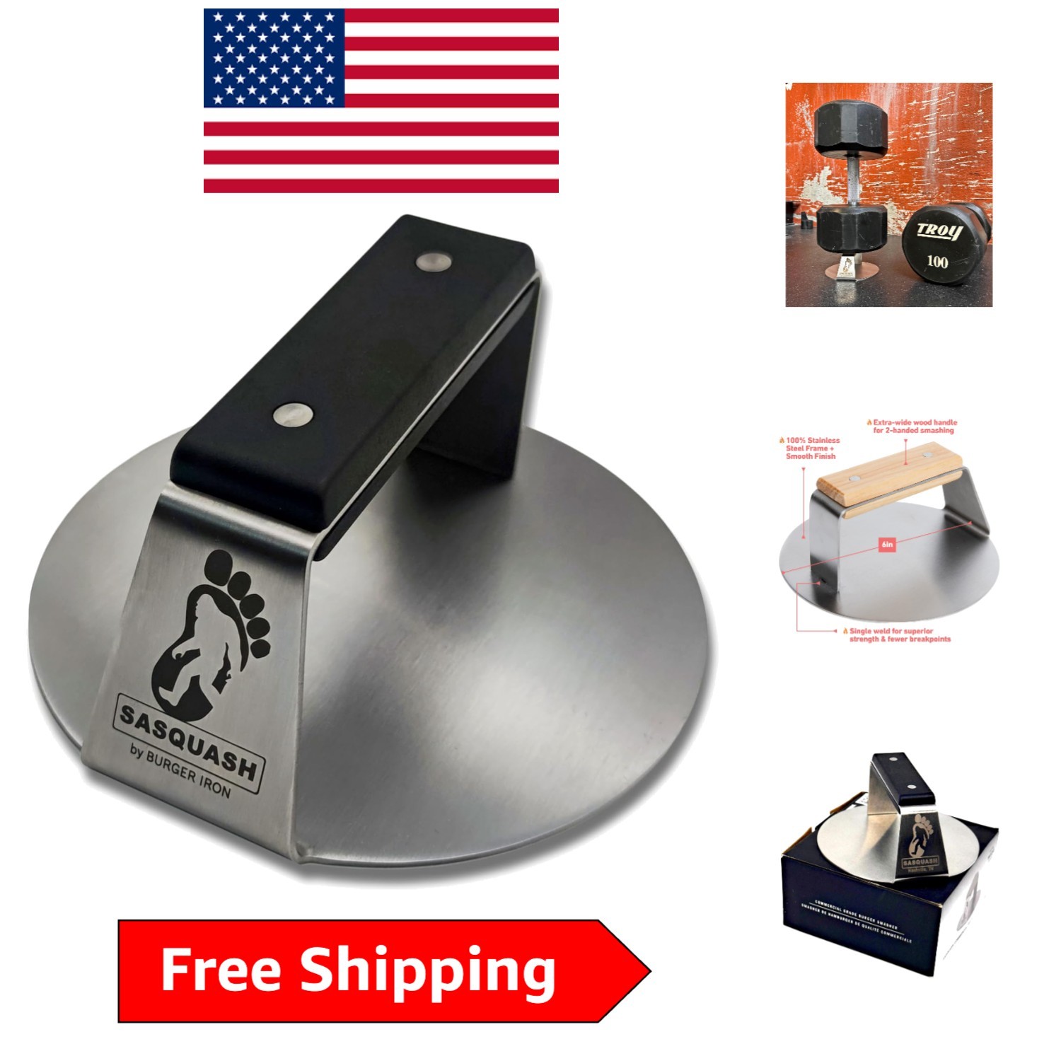 Sasquash Heavy Duty 6 Inch Burger Smasher - Perfect for Flawless Patties gallery