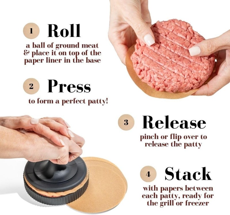 BRAVADIN Silicone Non-Stick Hamburger Press Patty Maker 1/3 lb with 100 Paper... gallery