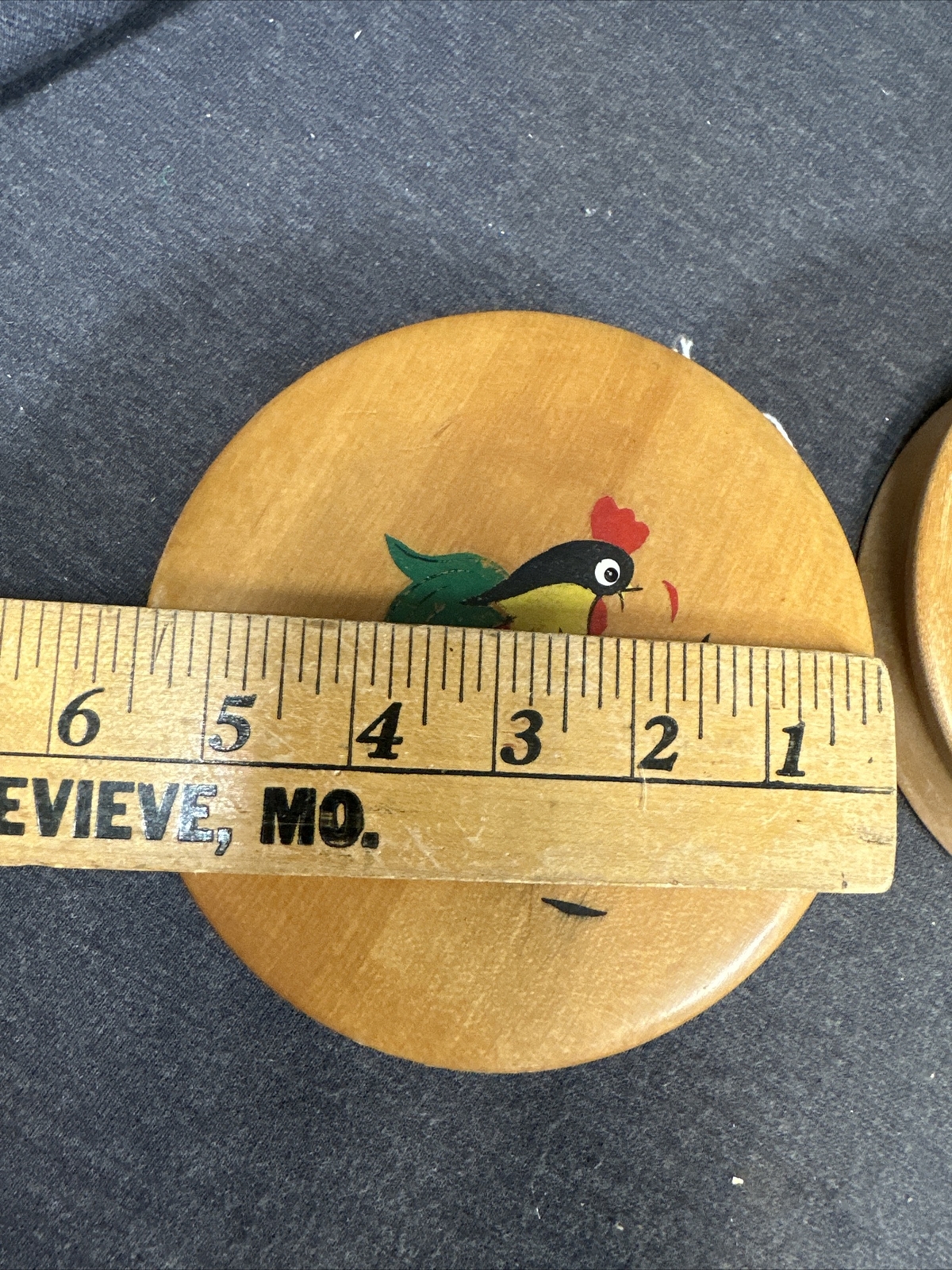 Vintage Pair MCM Hamburger Presss Wood Painted Rooster Good Condition 5.5” Dia. gallery