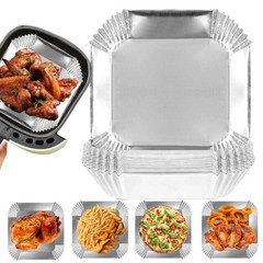 Air Fryer Paper Liners, 100Pcs Aluminum Foil 6.3″Square-100PCS, Silver