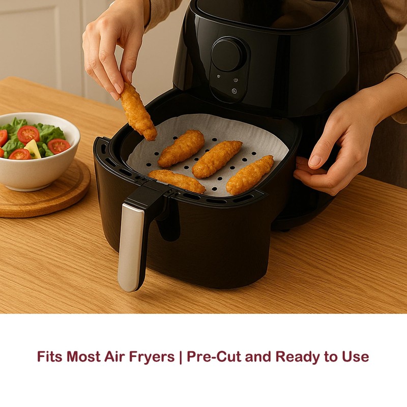 Premium Perforated Parchment Paper Air Fryer Liners 9 inch 400 pcs, White gallery