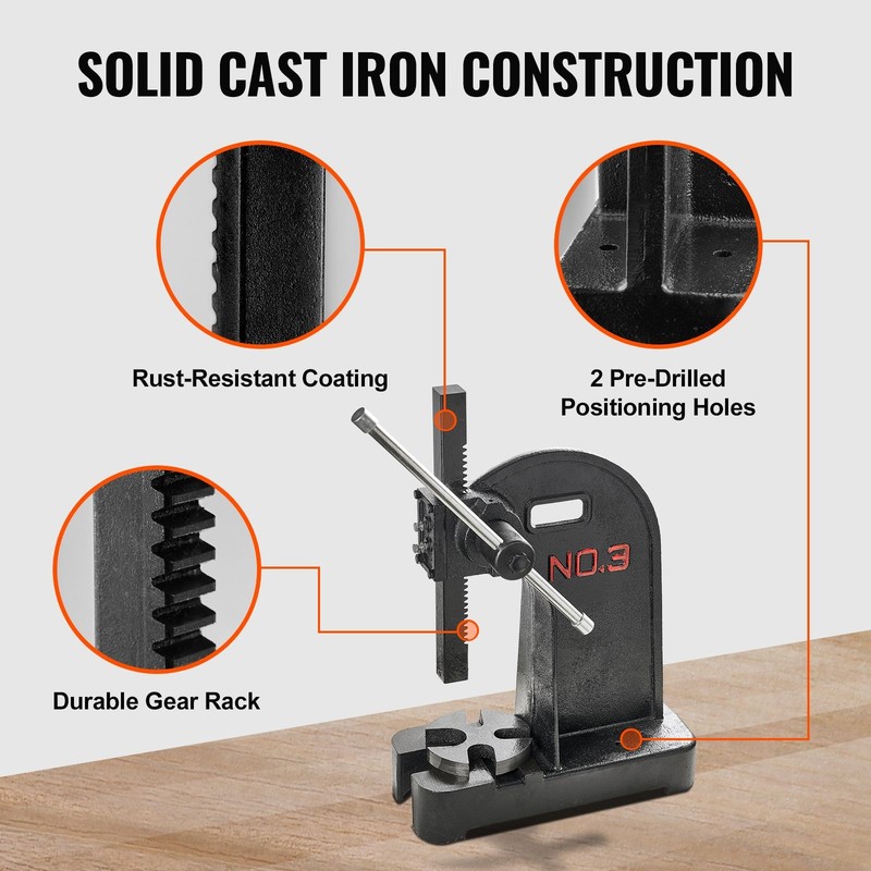 Arbor Press, 3 Ton Manual Arbor Press, 12.2" Maximum Height, Cast Iron Heavy-dut gallery
