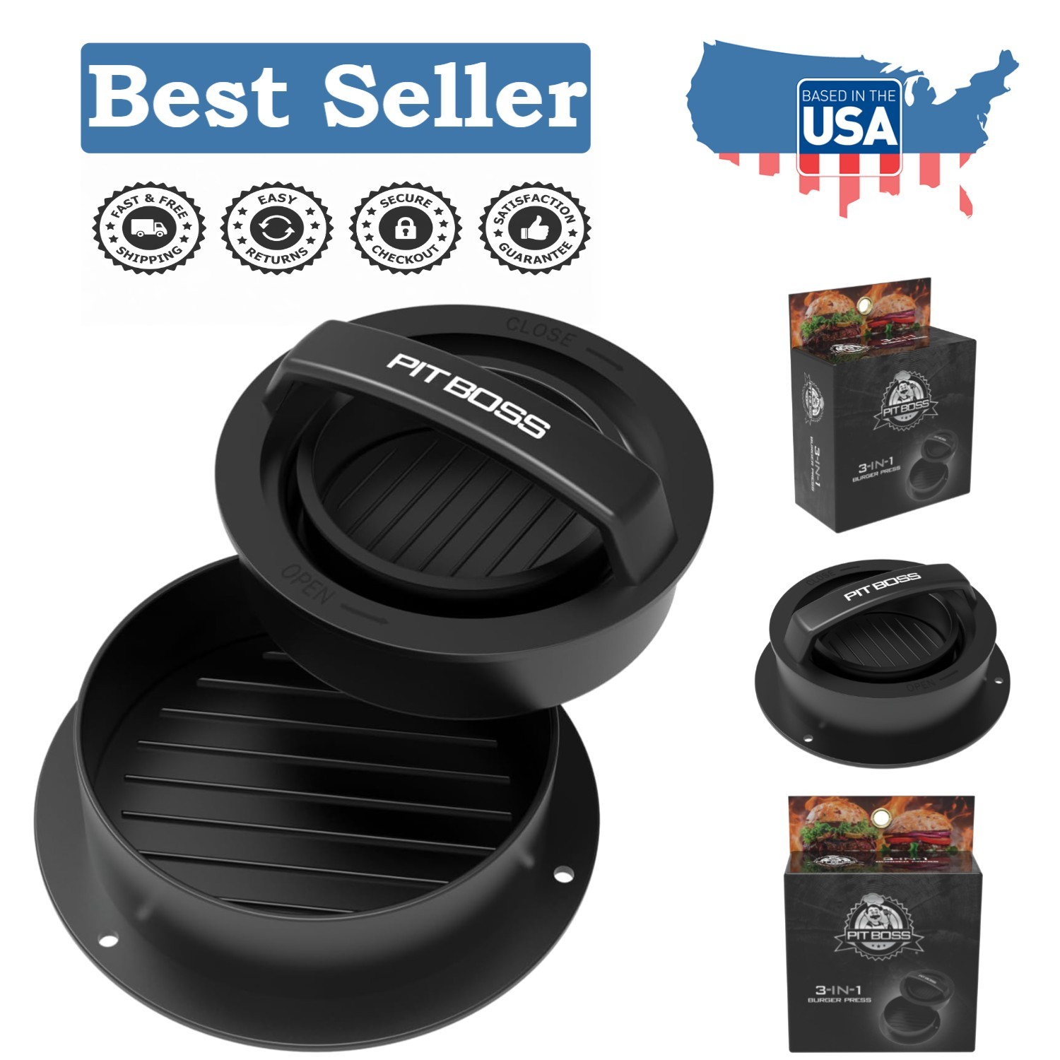 Compact 3-in-1 Non-Stick Burger Press - Easy to Use & Clean, Dishwasher Safe gallery