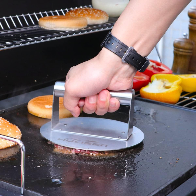 HULISEN Stainless Steel Burger Press, 6.2 Inch round Burger Smasher, Professiona gallery