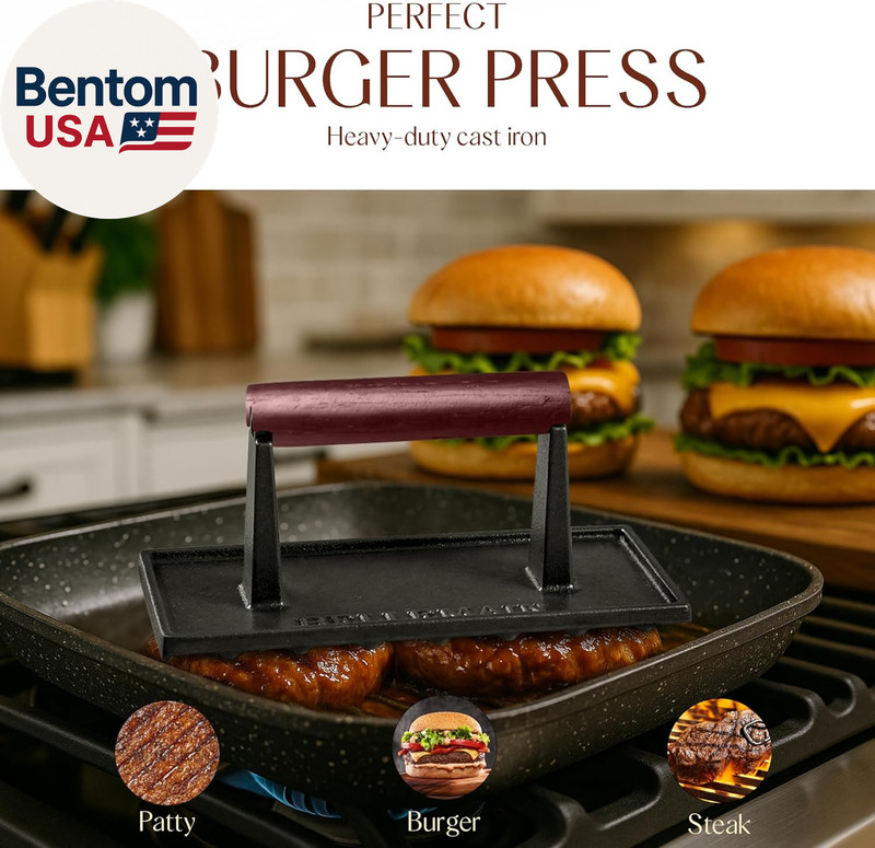 Bacon Press Rectangle | Heavy-Duty Cast Iron Grill Press for Perfectly Seared Ba gallery