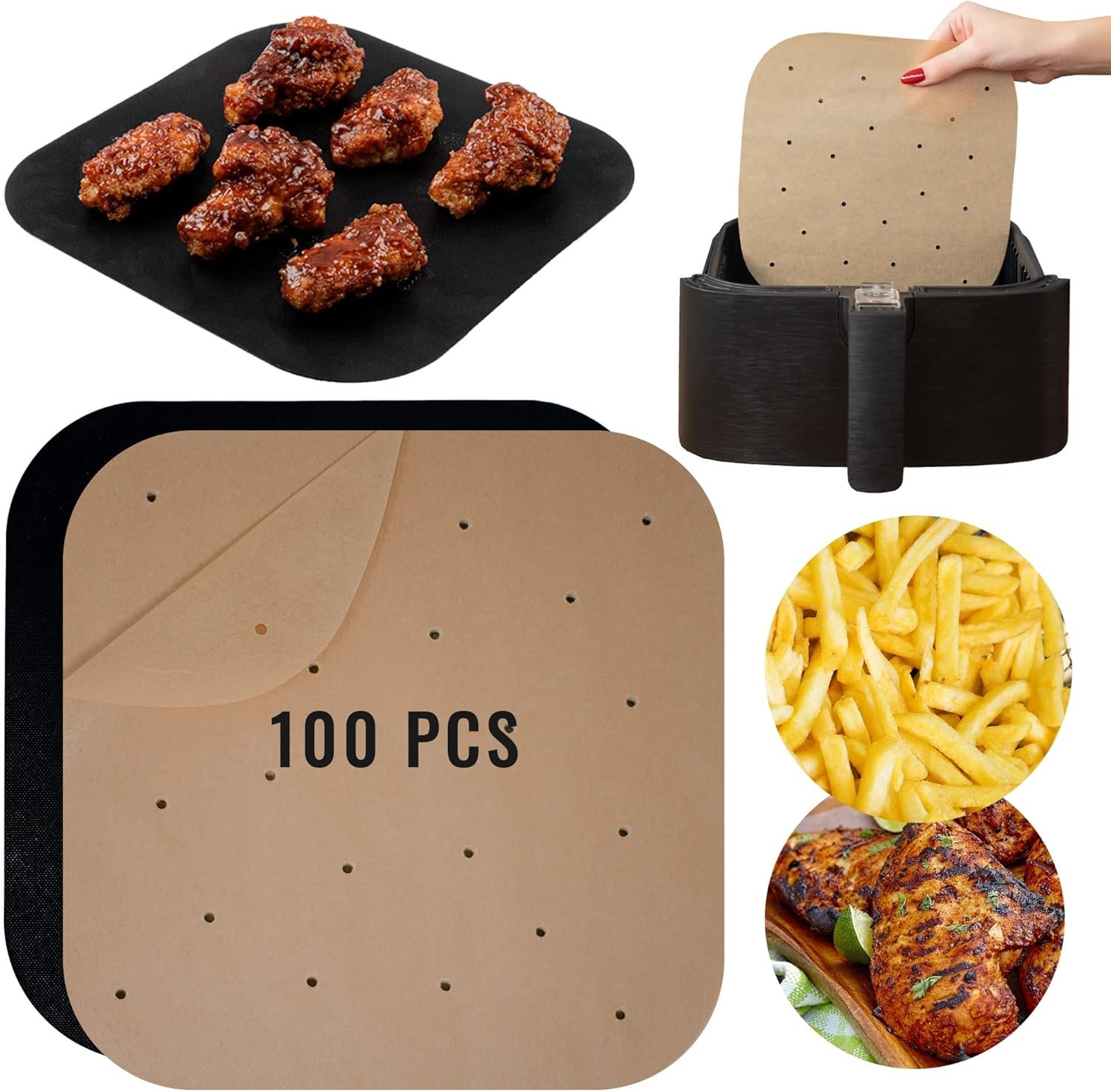 Air Fryer Liners Compatible with Bella, Chefman, Large (7 x 7.4), Brown gallery