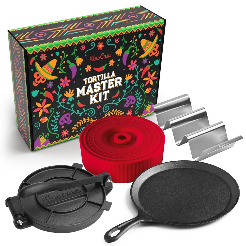 Uno Casa Tortilla Master Kit - Tortilla Press 8 Inch with 10.5 IN Comal Pan, ...