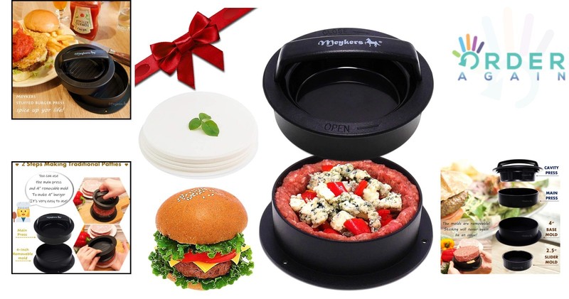 Burger Press 3-in-1 Non-Stick Mold with Wax Papers for Patties, Sliders, Stuffed gallery