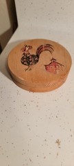 VINTAGE MCM ROOSTER HAND PAINTED WOODEN HAMBURGER PRESS NOS FARMHOUSE COUNTRY