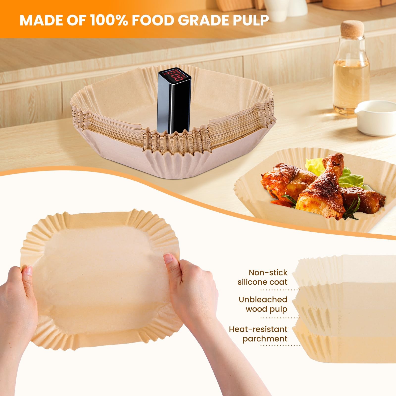 Air Fryer Paper Liners: 100 Pcs Disposable 7.9 inch, wood pulp gallery