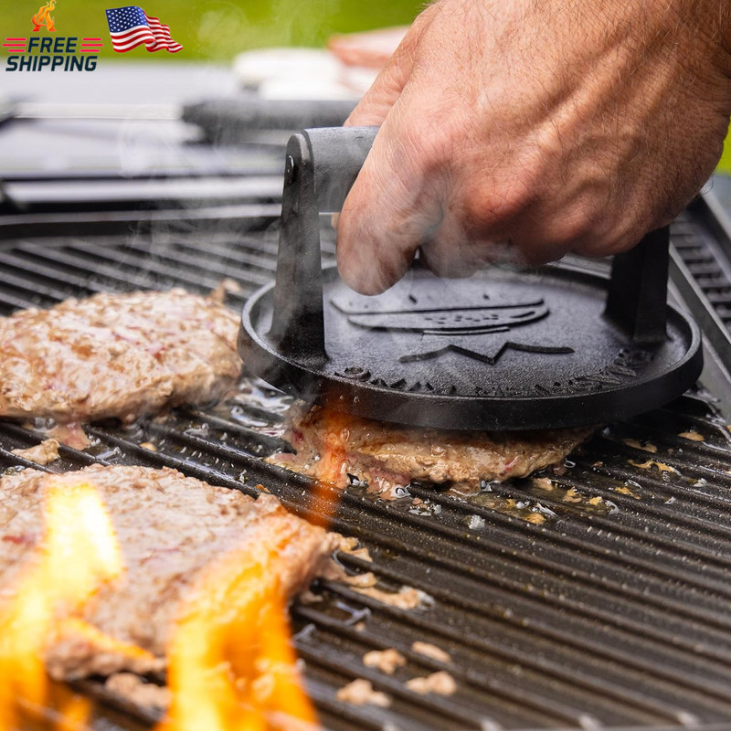 SMASHER KING™ - Premium Cast Iron Smash Burger Press Incl. 25 Pcs of Patty Paper gallery