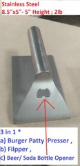 3in1 Hamburger Burger Patty BBQ Grill Meat Presser Bottle Opener 2lb Flipper SS