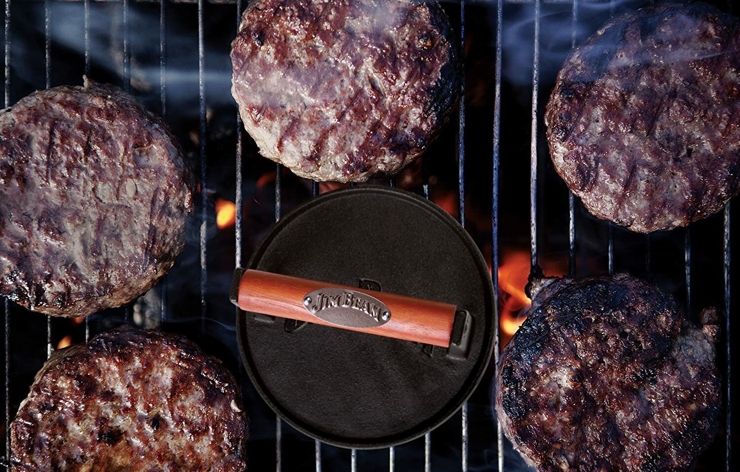 7'' Heavy Duty Burger Press Black Cast Iron with Solid Wood Handle Camping gallery