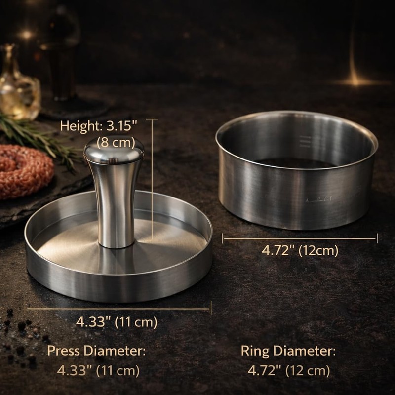Stainless Steel Burger Press with Patty Ring – Multi-Purpose Meat & Veggie Pa... gallery