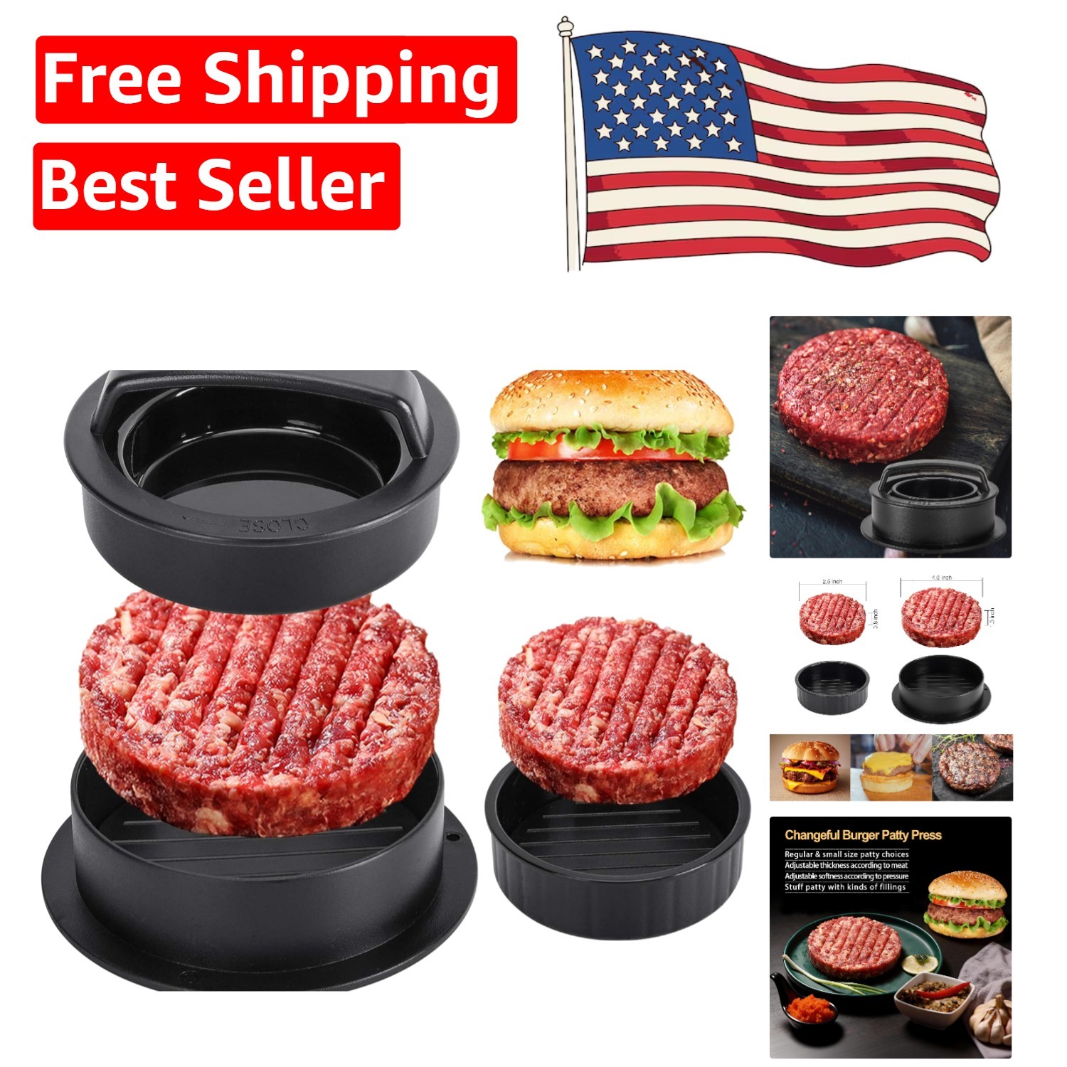 Easy Clean 3 in 1 Burger Press - Craft Mini Sliders & Jumbo Patties Effortlessly gallery