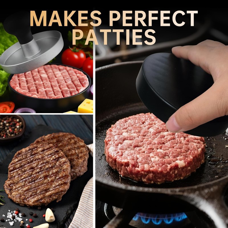 Burger Press Patty Maker Stainless Steel Wood Handle Mold 100 Patty Papers gallery