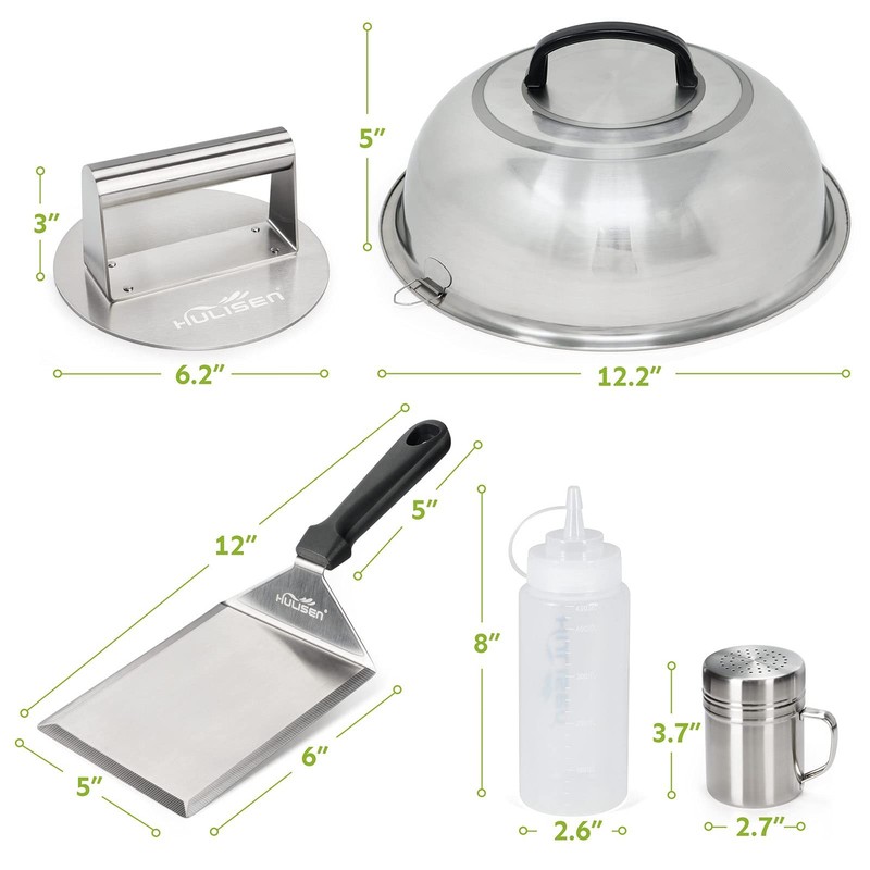 HULISEN Smashed Burger Kit, Press, 12 Inch Basting Cover, Grill Spatula, Spice gallery