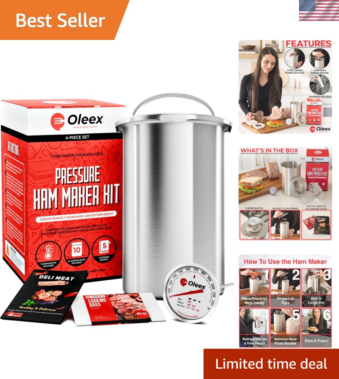 Multipurpose Stainless Steel Meat Press with Heavy-Duty Spring and Accessories gallery