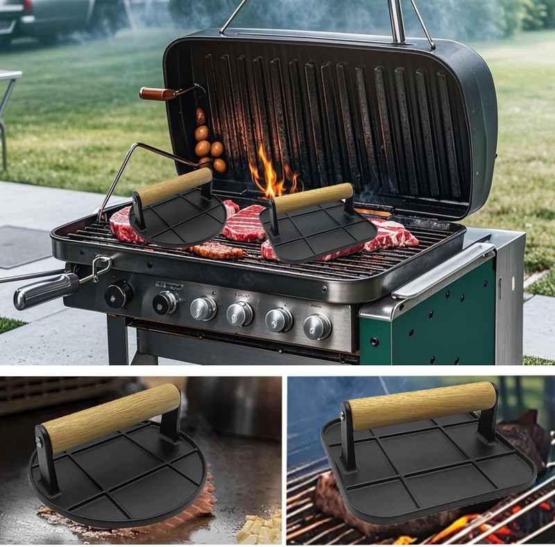 Burger Smasher Press Wood Handle for Griddle Nonstick Pan 6.29 Inch for BBQ gallery