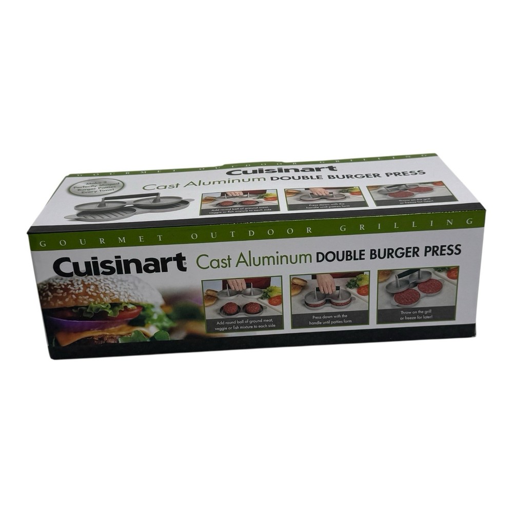 NEW in box Cuisinart Double Burger Press Cast Aluminum Nonstick Gray