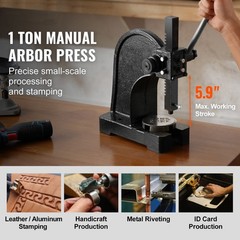 Arbor Press, 1 Ton Manual Arbor Press, 5.9″ Maximum Height, Cast Iron Heavy-duty