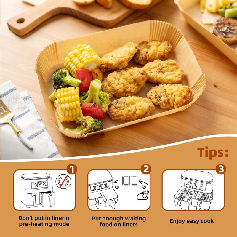 Air Fryer Paper Liners for Dual Zone Airfryer, 200pcs 8.1 x 5.5 inch, Natural gallery