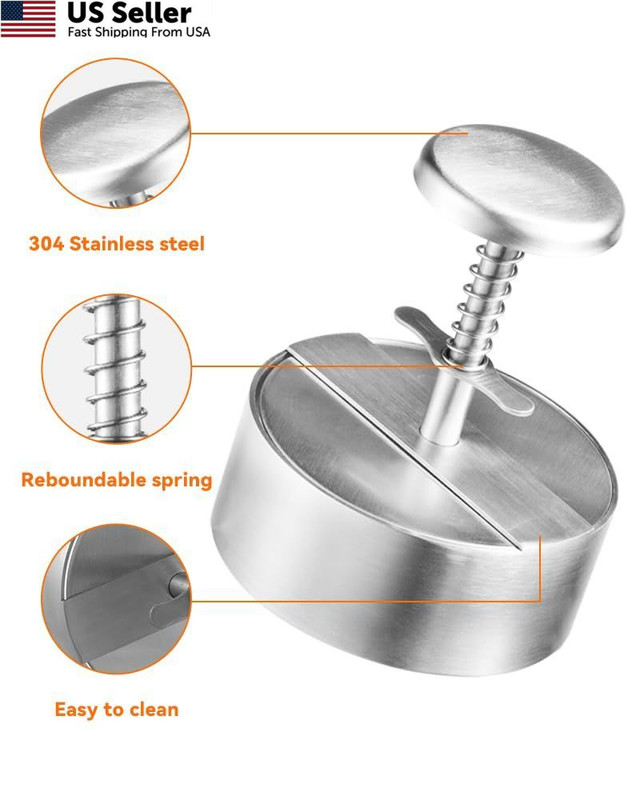 Brigii 304 Stainless Steel Burger Press - 4.5" Hamburger Patty Maker, Silver gallery