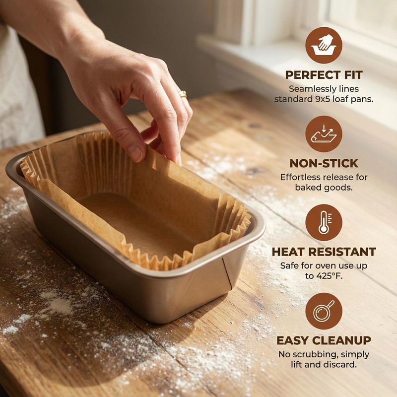 LYHOLKEER Loaf Pan Liners, 200Pcs Non-Stick 2LB Brown gallery