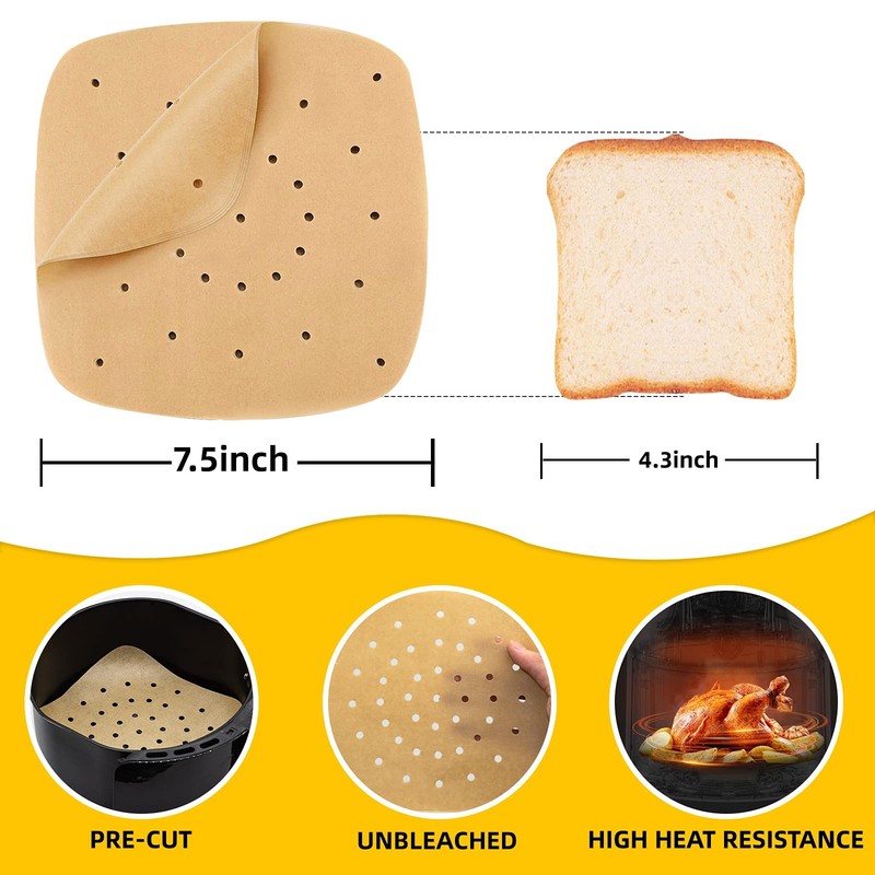 Katbite 200Pcs 7.5 In Air Fryer Liners, Parchment 7.5" x 7.5"-200Pcs, Brown gallery