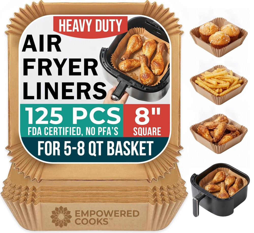 Cathy Yoder's AirFryer Paper Liners, 125 PCS 8-inch 8 Inch - Square, Brown