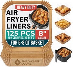 Cathy Yoder’s AirFryer Paper Liners, 125 PCS 8-inch 8 Inch – Square, Brown