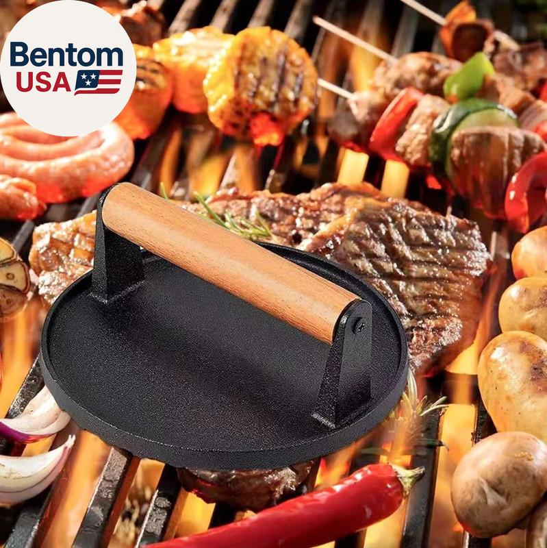 Kitchen Tools Heavy Duty Cast Iron Smash Burger Press round Barbecue Meat Flat P gallery
