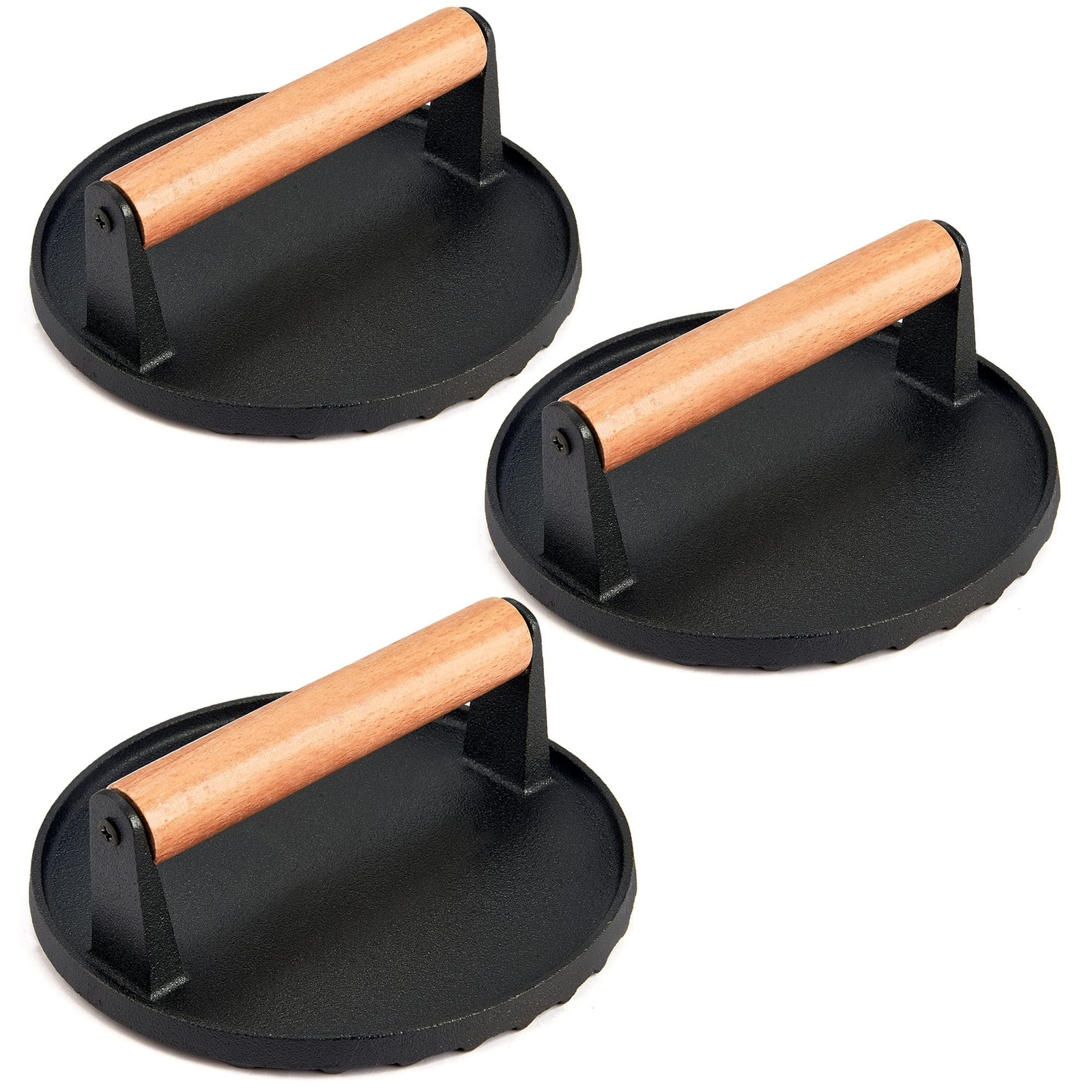 3pc Smash Burger Press 7 Inch Cast Iron Grill Press With Wood Handle Round Bacon gallery