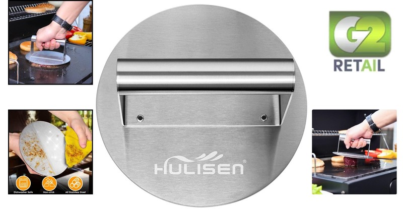 Stainless Steel Burger Press - 6.2-inch Round Grill Smasher for Perfect Patties gallery