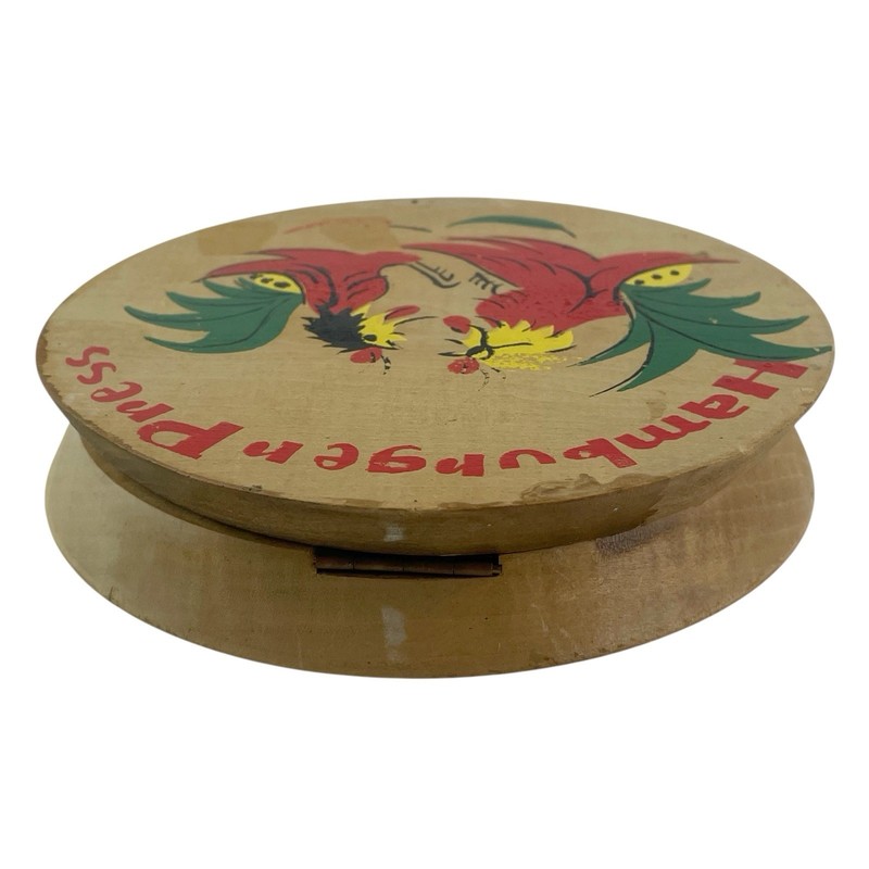 Vintage 1950s Wooden Hamburger Press Rooster Folk Art Made in Japan Farmhouse gallery