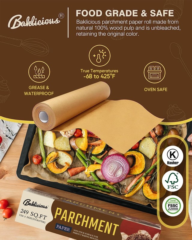 Unbleached Parchment Paper Roll for Baking, 13 in x 242 13inch-roll, Brown gallery